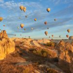 Hot air balloons over Cappadocia at sunrise